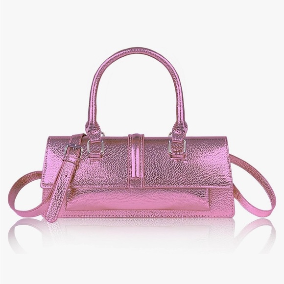 Pink Metallic crossbody bag rectangular shape Y2K style great for night out - Picture 1 of 5